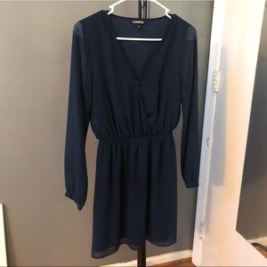 Express Navy V-Neck Baby Doll Dress